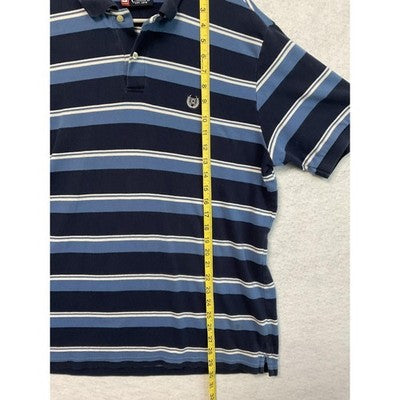 Chaps Polo Shirt Mens Large Navy Blue Striped Cotton Embroidered Crest Logo