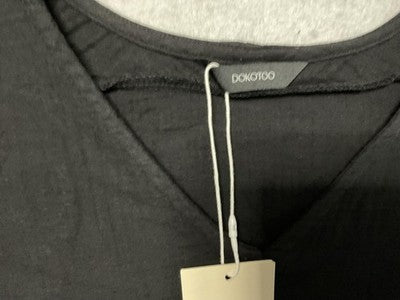 DOKOTOO Shirt Womens Medium Black V Neck Short Sleeve Dolman Relaxed Casual Top