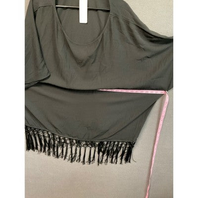 Top Black Sheer by Single Los Angeles 1XL USA Made Fringe Hem
