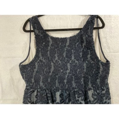 RWJ Midi Dress Womens 3XL Navy Blue Textured Floral Smocked Back Cocktail Dress