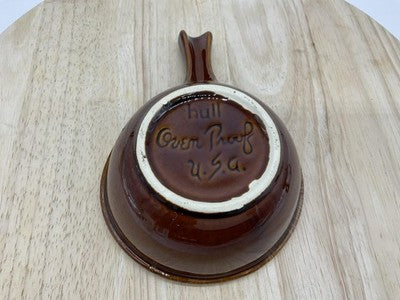 Vintage Hull Oven Proof USA Brown Drip Glaze Handled Soup Chili Bowl Dish