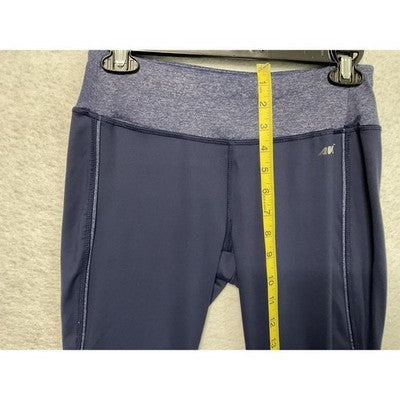 Avia Pants Womens Small Blue Leggings Mesh Back Panels Reflective Yoga Training