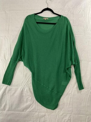 Gibson Latimer Sweater Tunic Womens XL Green Asymmetrical Dolman Knit Metallic