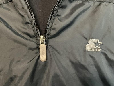 Starter Jacket Mens XL Blue Hooded 1/4 Zip Windbreaker Colorblock Nylon Lined