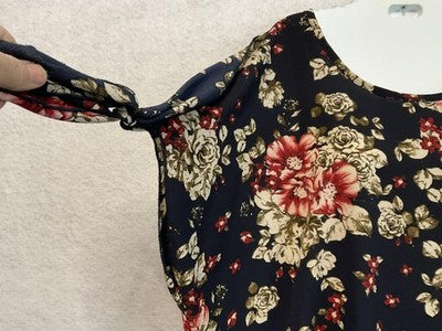 Banabee Shirt Womens 1X Navy Blue Floral Split Sleeve Tunic Blouse Top Boho VTG