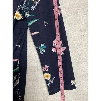 Serra Dress Womens Large Navy Blue Floral 3/4 Sleeve V Neck Shift Stretch Jersey