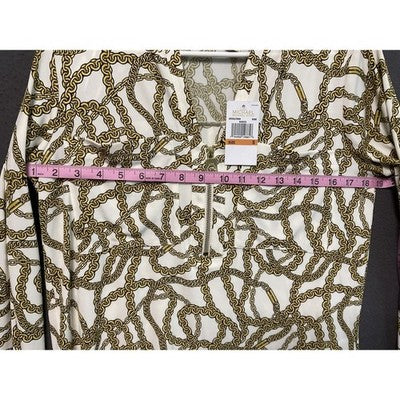 Michael Kors Shirt Womens Small Gold Chain Print Zip Front Long Sleeve Top S