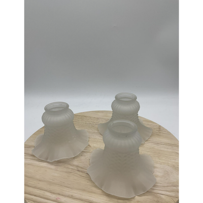Set 3 Frosted Glass Lamp Shades Ruffled Edge Textured Replacement Globes