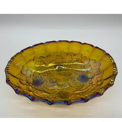 Indiana Glass Harvest Grape Bowl Unisex Large Marigold Iridescent Carnival Glass