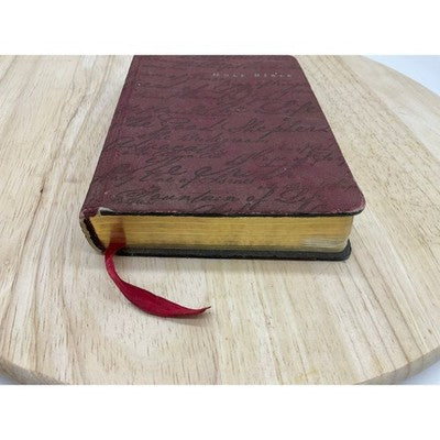 Holy Bible Red Script Cover Gold Gilded Edges Ribbon Bookmark Presentation
