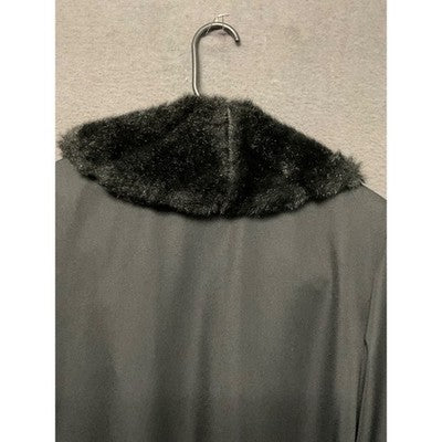 Vintage Hosanna Design Black Long Coat L Faux Fur Collar Jeweled Button USA Made