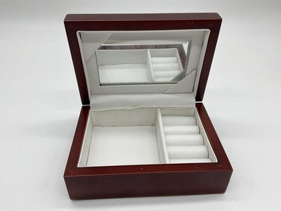 Red Wood Jewelry Hand Harness Display Storage Box Mirror Slots Case Rectangular