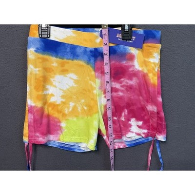 AQ Sport Shirt Shorts Set Womens Large Tie Dye Rainbow Crop Top Lounge Two Piece