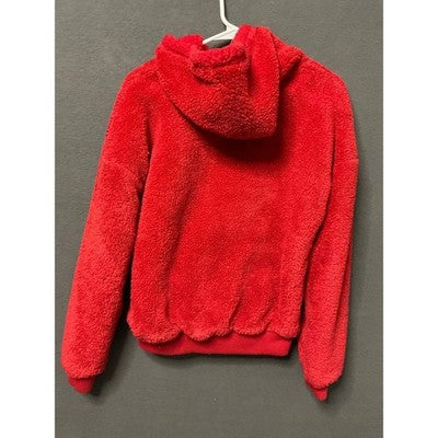 Plush Red Fleece Hoodie Sherpa Pullover Hoodie Jacket Warm Comfy Small ? READ