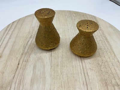 Gold Textured Salt Pepper Shaker Set Ceramic Small Modern Kitchen Decor Tabletop