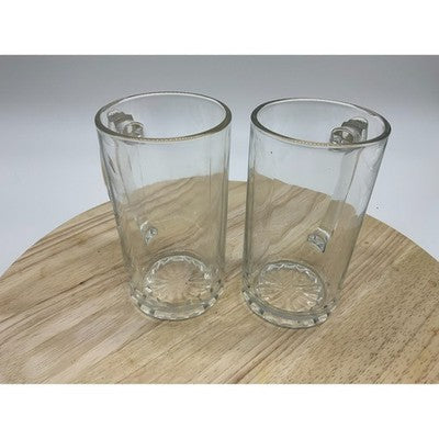 Clear Glass Beer Mugs 2 Pack 6.5" Tall Vintage Retro Heavy Thick Base Handles