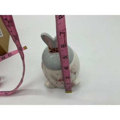 Ceramic Storage Jar Easter Bunny Small White Grey Pink Gold Bow Decor