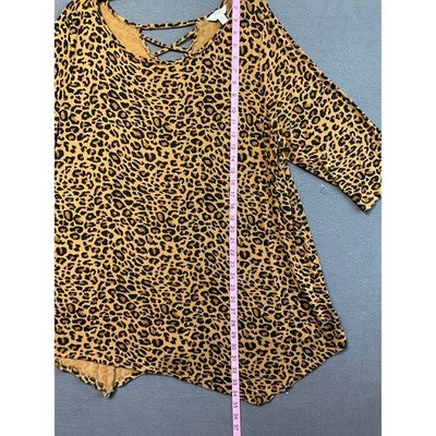 Women's Terra & Sky Brown Black Leopard Print 3/4 Casual Sleeve Plus Size 2X