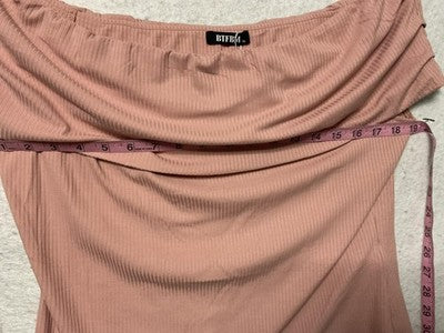 BTFBM Blouse Womens XL Pink Off Shoulder Ribbed Knit Cropped Stretch Top