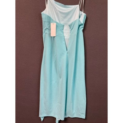 HOLIPICK Blue Bodycon Dress L Cowl Neck Sleeveless Slit Front Lined Cocktail NWT