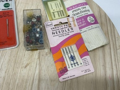 Vintage Mixed Brands Hem Tape Sewing Notions Lot Wrights Needles Pins Bell