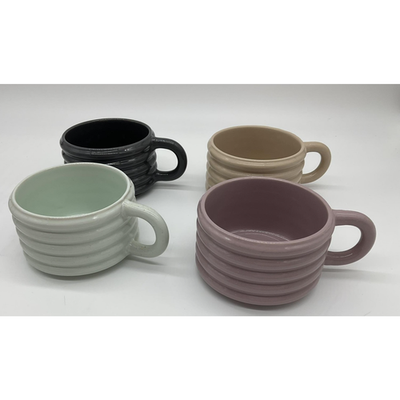 Thyme & Table Coffee Cup Set Ceramic With Stand Multicolor Ribbed Stoneware