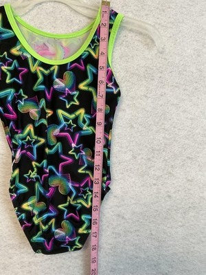 VGT Destira Leotard Girl L Multicolor Neon Stars Hearts Gymnastics One Piece USA