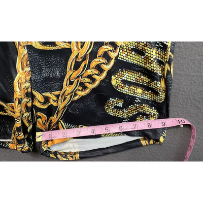 Women’s Off Shoulder Crop Top & Short Set L Black Gold Chain Link Graphic Print