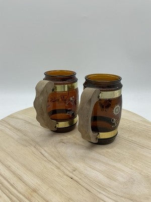 Vintage Siesta Ware Myrtle Beach Amber Glass Souvenir Beer Mugs Set Of 2 USA
