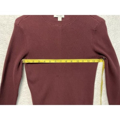 Nine West Sweater Womens Large Burgundy Ribbed Knit Crew Neck Long Sleeve Top