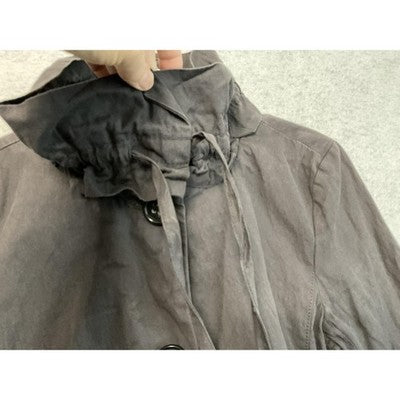 Ann Taylor Loft Trench Coat Womens Medium Gray Twill Ruffle Collar Lined Button