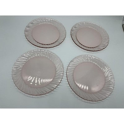Pink Pressed Glass Luncheon Plates Set Of 4 Swirl Pattern Modern Tableware