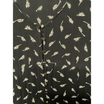 Billabong Dress Womens Large Black Floral Boho Long Sleeve Button Front Viscose
