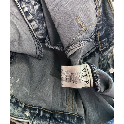 VIP Acid Wash Denim Jacket M Retro 80's Style Grunge Distressed Long Sleeve