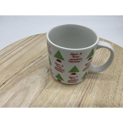 Christmas Coffee Mug Ceramic 'Have A Tree-mendous Holiday' Trees Graphic Cup VTG