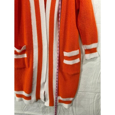 Unbranded Cardigan Women 1XL Orange White Striped Longline Open Front A23A106