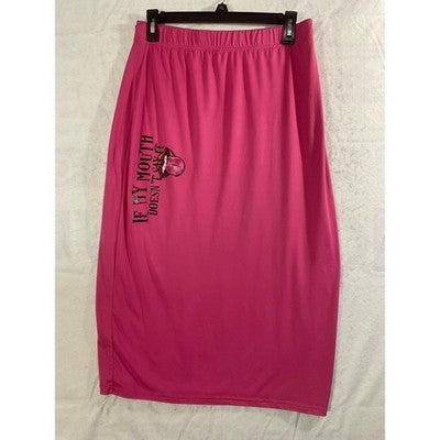 SHEIN Graphic Midi Skirt Womens XL Pink If My Mouth Doesnt Say It Bodycon Casual