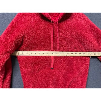 Plush Red Fleece Hoodie Sherpa Pullover Hoodie Jacket Warm Comfy Small ? READ