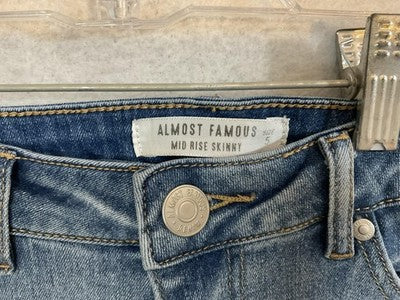 Almost Famous Jeans Juniors 5 Blue Mid Rise Skinny Sequin Side Stripe Stretch