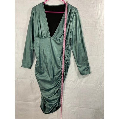 SHEIN Curve Bodycon Dress Womens 0XL Green Metallic Ruched V-Neck Sexy Clubwear