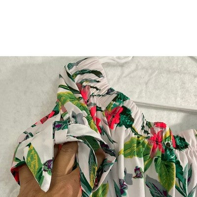 Hit of Blush Tropical Floral Mini Dress Women XL White Pink Off The Shoulder