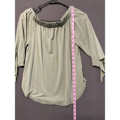 Alya Vintage Off Shoulder Tie Sleeve Top XS Olive Green Blouse Made in USA
