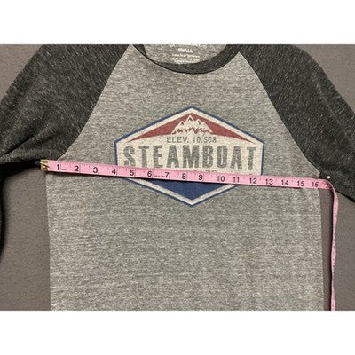 Steamboat Colorado Women’s Small 3/4 Sleeve Raglan Tee Mountain Graphic