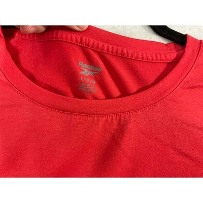 Reebok T-Shirt Women Large Red Graphic Spellout Logo Athletic Tee