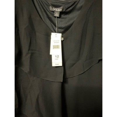 S.L. Fashions Elegant Black Tiered Midi Dress Missy SZ 12 Cocktail Party Dancing