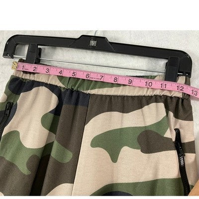 Camo Joggers Women Large Green Distressed Zipper Pocket Streetwear