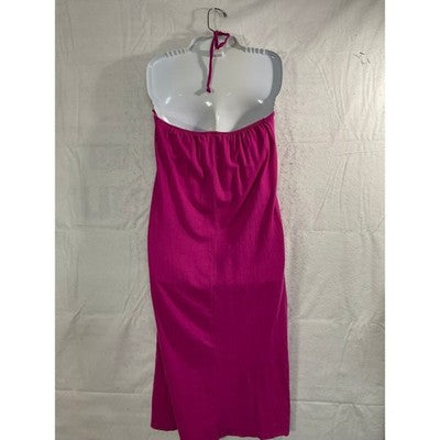 Old Navy Halter Column Dress Womens Large Dragon Fruit Pink Midi Slit Summer