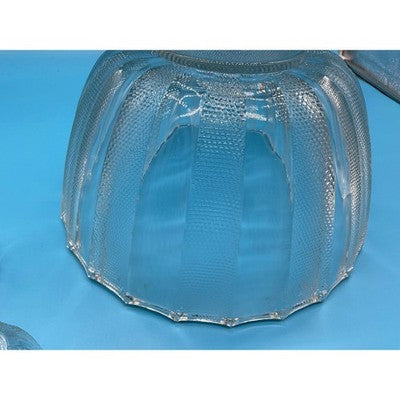 Vintage Glass Punch Bowl & 11 Cups Mid-Century Party Drinkware Textured Clear