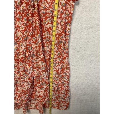 Emma & Michele Dress Womens Medium Red Floral Tiered Short Sleeve V-Neck A-Line