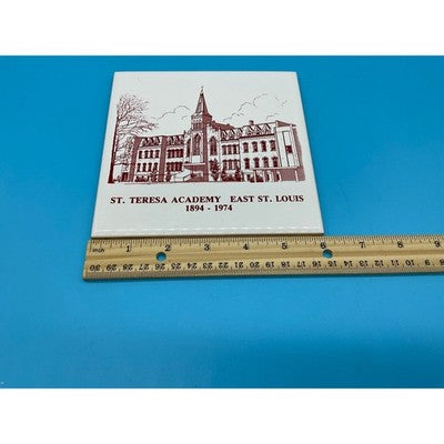 Vintage Ceramic Tile Trivet St. Teresa Academy East St. Louis 1894–1974
